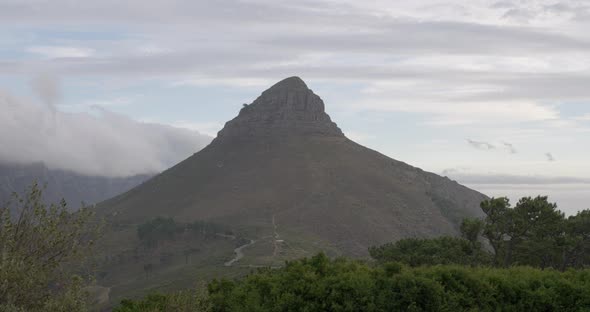Establishing shot of Table Top and Lions Head Mountain in Cape Town South Africa