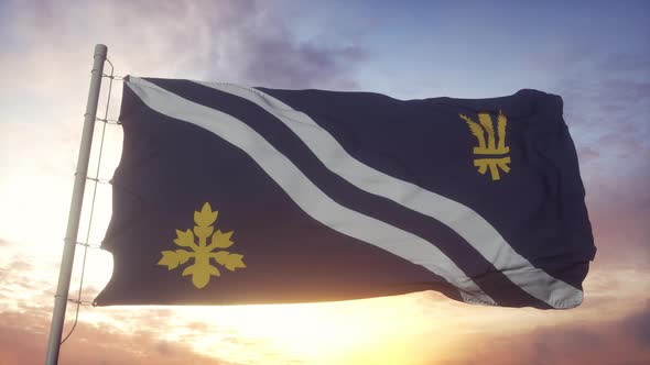 Oxfordshire Flag England Waving in the Wind Sky and Sun Background