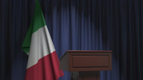 Flag of Italy and Speaker Podium Tribune