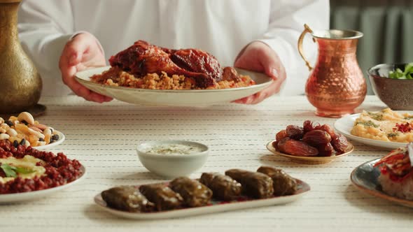 Kabsa Maqluba Dolma Tabbouleh Closeup Rice and Meat Dish Middle Eastern National Traditional Food