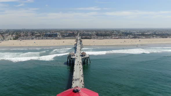 Aerial View of Huntington Pier, Beach and Coastline During Sunny Summer Day