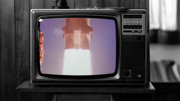 Apollo 11 Launch On Retro TV. Black and White Tone.