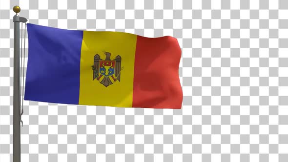 Moldova Flag on Flagpole with Alpha Channel - 4K