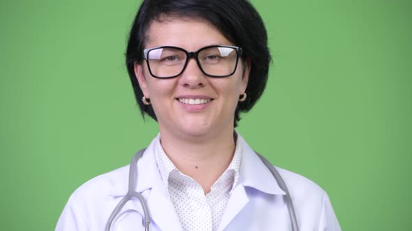 Happy Beautiful Woman Doctor Wearing Eyeglasses