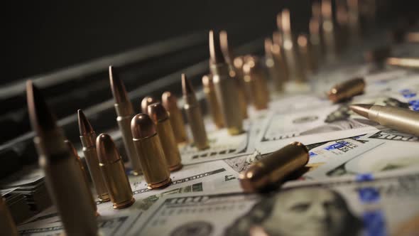 Ammo bullets standing on a pile of money in an endless, looping animation. 4KHD