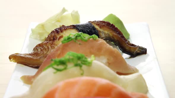 Close-Up Of A Plate Of Sushi