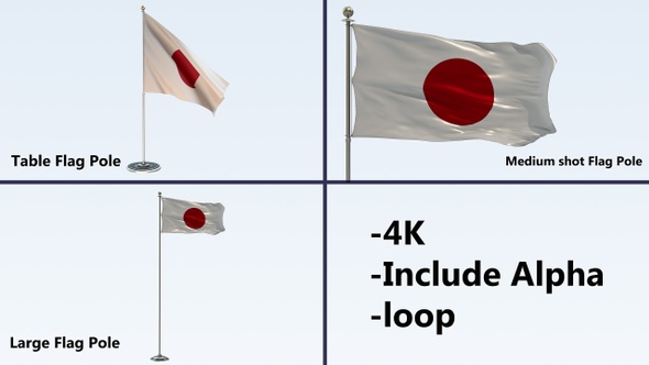 Japan Flag Pole Pack 4k-Loop