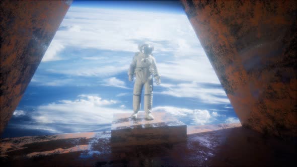Astronaut on the Space Observatory Station Near Earth alt