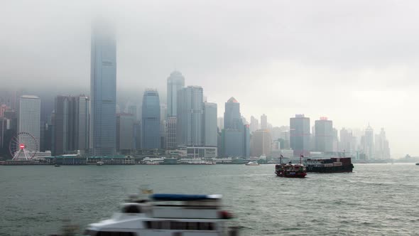 Timelapse Hong Kong Central Western Skyscraper Top in Mist