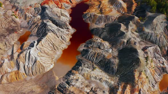 Aerial View of a Landscape Similar To the Planet Mars with Red Hills and Rivers with Red Water