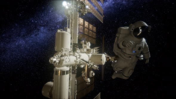 Astronaut Outside the International Space Station on a Spacewalk