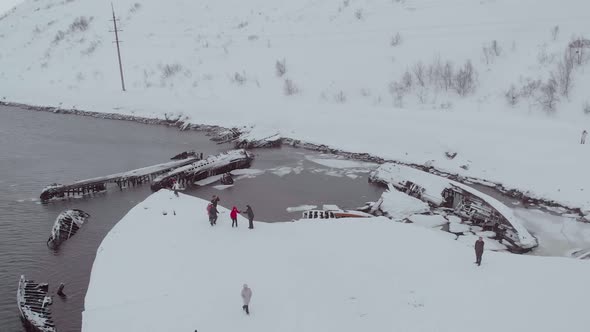 Aerial View of Ship Graveyard Teriberka Murmansk