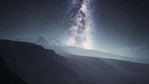 Camera Follow the Milky Way Rotate in Mountains