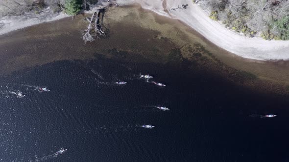 Bird's Eye View of Canoeists in a Lake