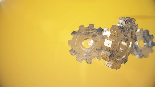 3D Gears on yellow background