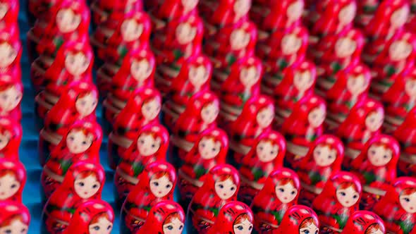 Beautiful handmade matryoshka dolls. A huge number of Babushkas jumping together