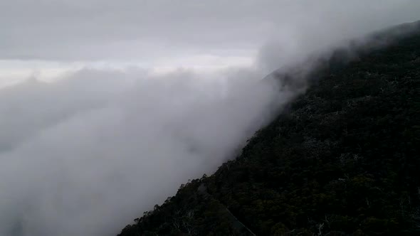 Fog and Mist above Mt Wellington (Kunanyi), Hobart, Tasmania Aerial Drone 4K