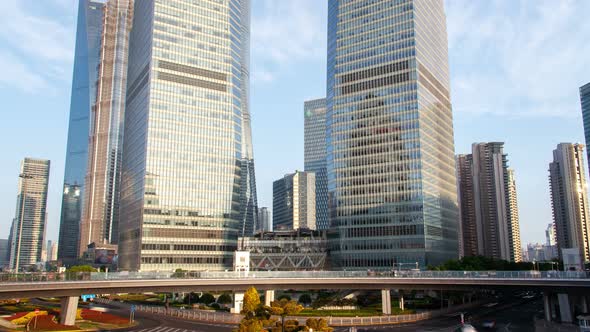 Shanghai Heavy Street Traffic Timelapse at Day Zoom Out