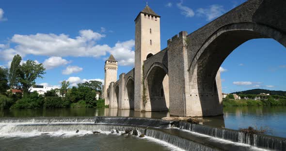 The medieval Pont Valentre, Cahors, Lot department, the Occitan, France