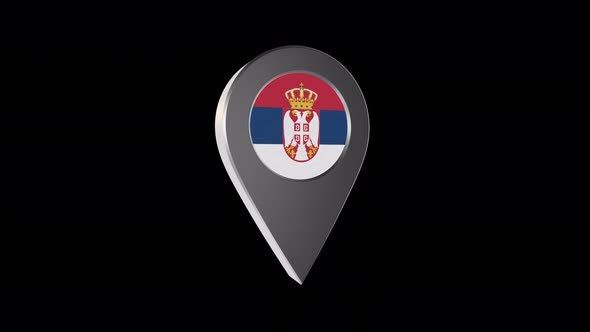 3d Animation Map Pointer With Serbia Flag With Alpha Channel - 4K
