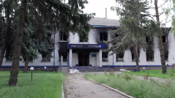 War in Ukraine  Destroyed Police Station in Borodyanka