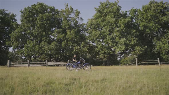 Motorcyclist Rides on the Field