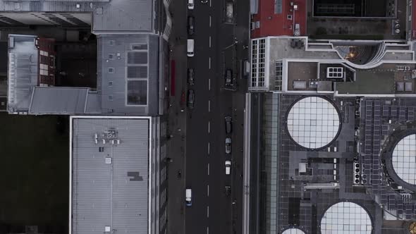 AERIAL: Beautiful Overhead View of Downtown Berlin Mitte, Germany with Car Traffic and City Motion 