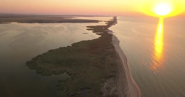 Aerial View of Tuzly Estuary National Nature Park Near By Black Sea Coast Ukraine