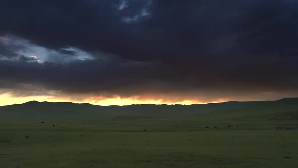 Red Sunrise Lights Through The Clouds At Morning in Central Asia Geography