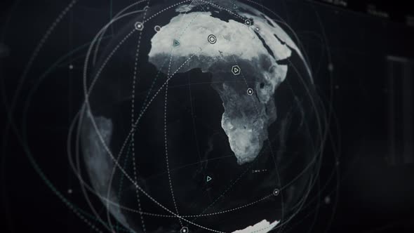 Earth Scanning Satellite Interface Conducts Searching Target Connection On Map alt