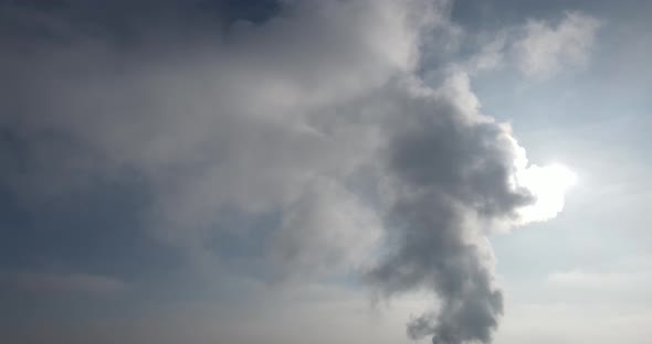 Environmental Pollution, White Smoke On A Background Of Blue Sky