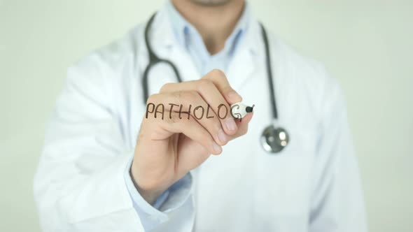 Pathology, Doctor Writing on Transparent Screen