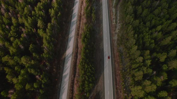 Highway road between deep forest in Ural