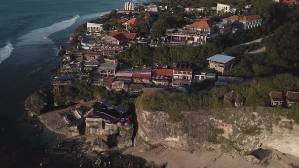 Aerial View of Famous Party Place Single Fin in Uluwatu.