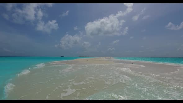 Aerial drone nature of perfect resort beach adventure by transparent lagoon with white sandy backgro