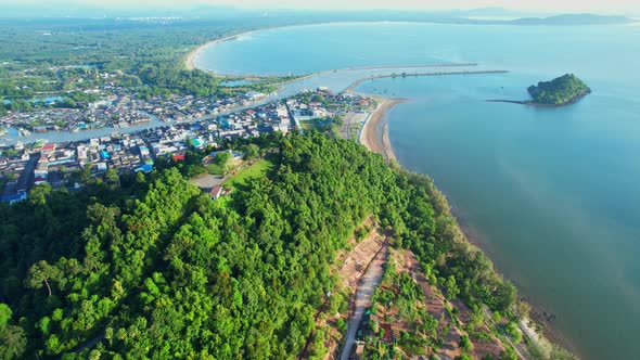 Aerial view flying over the coast in Chumphon province