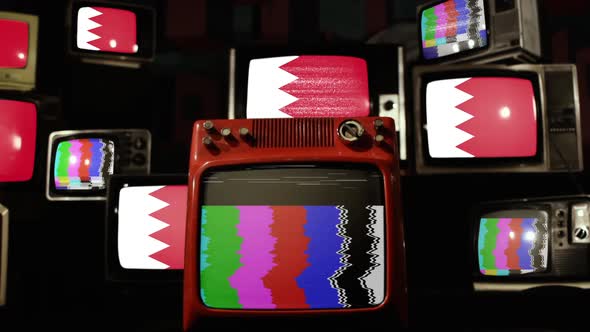 Bahrain flag on a Retro TV Wall.