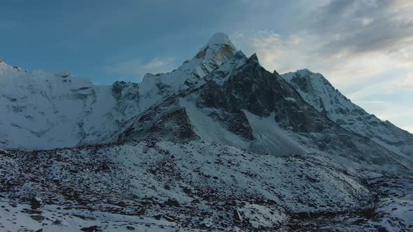 Ama Dablam Mountain at Sunset. Himalaya, Nepal. Aerial View