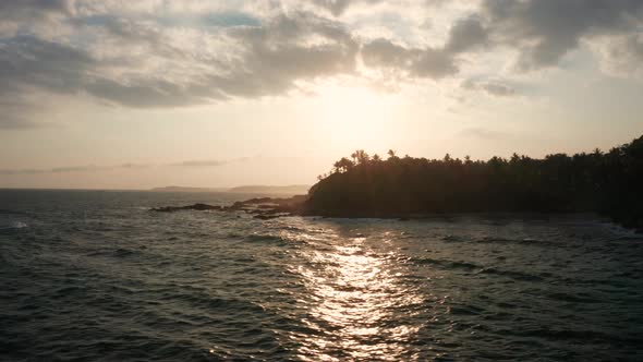 Aerial View of the Sandy Beach During Sunset on the Southern Part of Sri Lanka Island