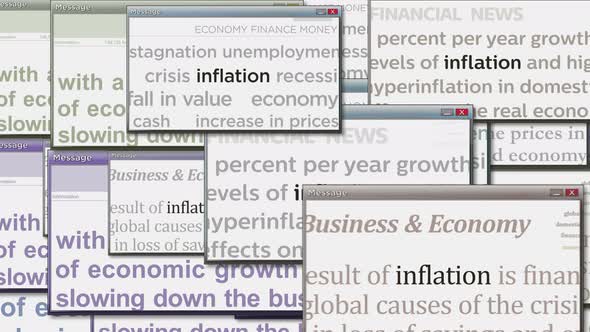 Pop up windows with inflation, recession and economy crisis seamless looped