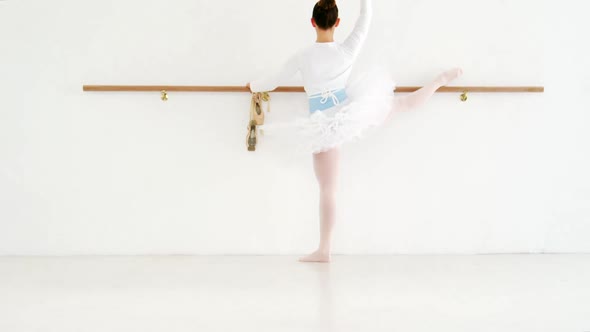 Ballerina practicing ballet dance at barre