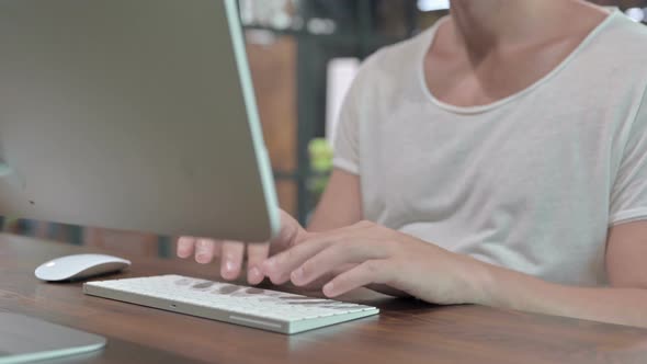 Close Up Shoot of Young Guy Hand Using Mouse and Keyboard