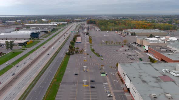 4K camera drone view of the construction site of the REM (Metropolitan Express Network) in Montreal.