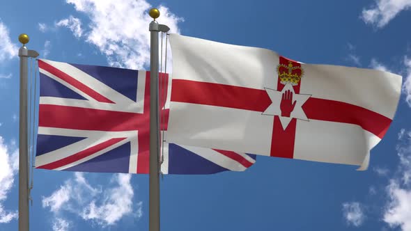 United Kingdom Flag Vs Northern Ireland Flag On Flagpole