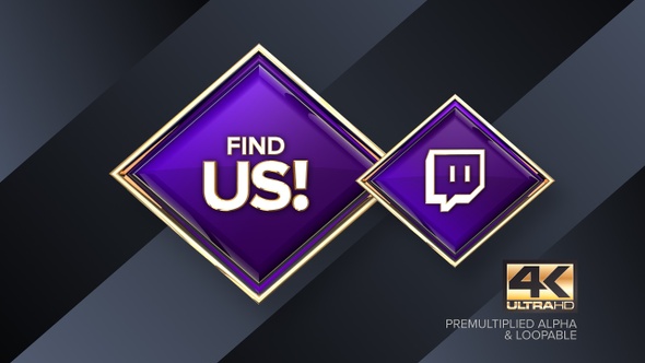 Twitch Find US! Rotating Sign 4K Looping Design Element