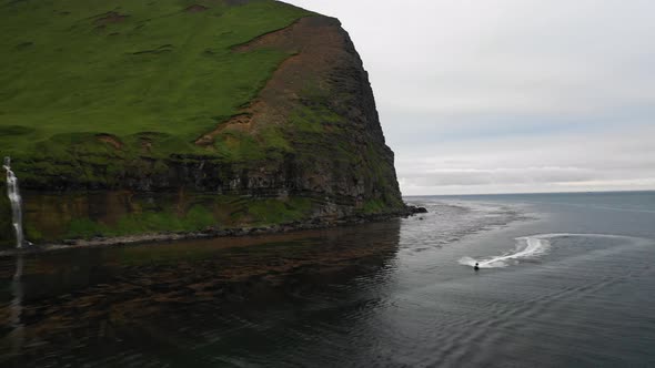 Aerial view of Summer Bay, Unalaska island, Alaska, United States..