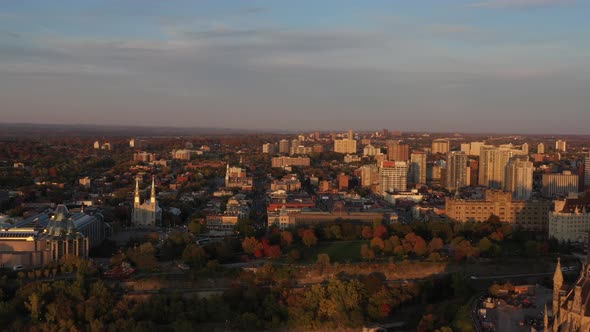 Parliament Hill Ottawa Canada Aerial Golden Hour