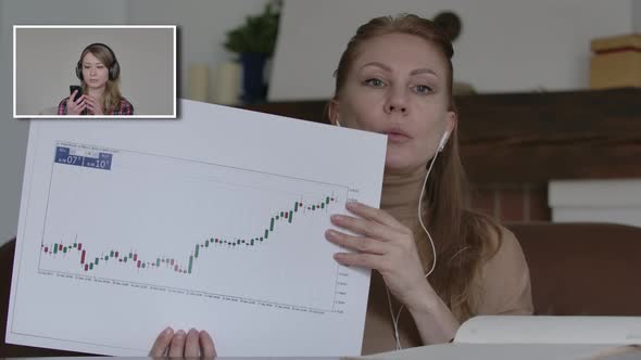 Portrait of Successful Caucasian Woman Explaining Graph To Colleague Checking Information in