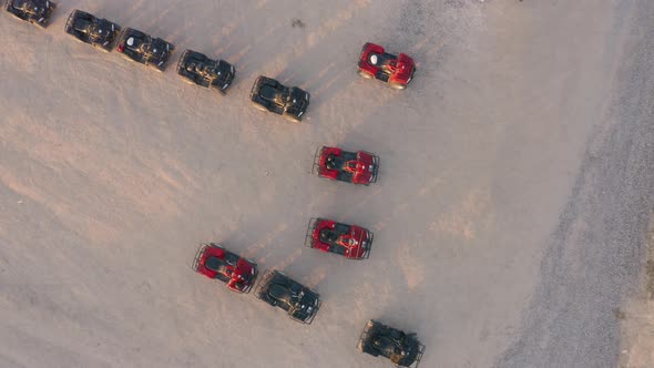 Top View Group of an Empty Quad Bikes on the Road.