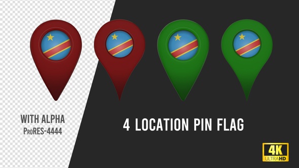 Congo Democratic Flag Location Pins Red And Green